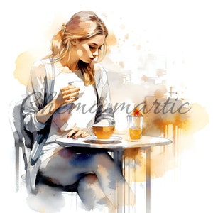 Pack 10 artistic paintings coffee shop woman images, clipart, digital download, 10 JPG high quality 4096x4096-300 DPI, for digital printing.