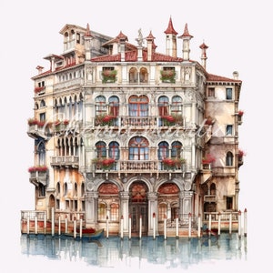 Pack 10 images de peintures de bâtiments de Venise, clipart, téléchargement numérique, 10 JPG haute qualité 4096x4096 - 300 DPI, impression numérique.