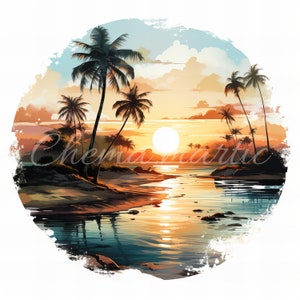 Pack 10 images de peinture à l’aquarelle de plage des Caraïbes, clipart, téléchargement numérique, 10 JPG haute qualité 4096x4096 - 300 DPI, impression numérique.