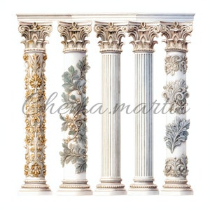 Immagini di colonne antiche, clipart, download digitale, 10 JPG di alta qualità 4096x4096 - 300 DPI, per la stampa digitale, arte digitale