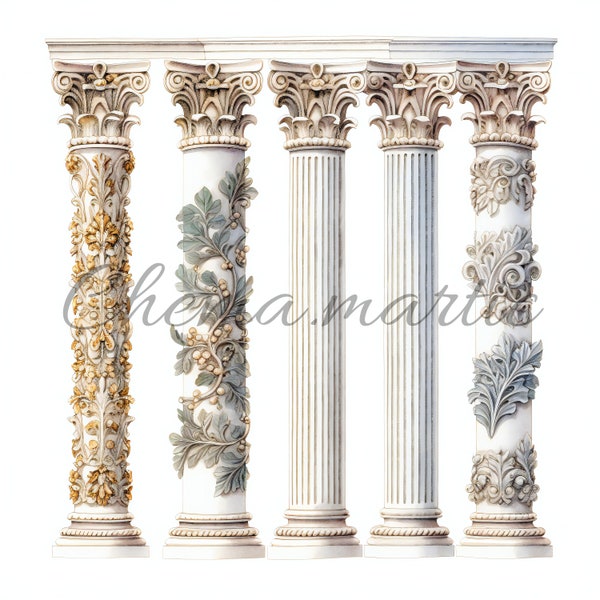 Ancient columns images, clipart, digital download, 10 JPG high quality 4096x4096 - 300 DPI, for digital printing, digital art