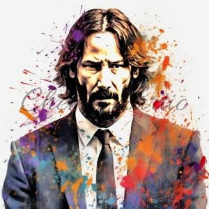 Pack van 10 afbeeldingen schilderijen van Keanu Reeves in John Wick, clipart, digitale download, 10 JPG van 4096x4096 - 300 DPI, voor digitaal printen