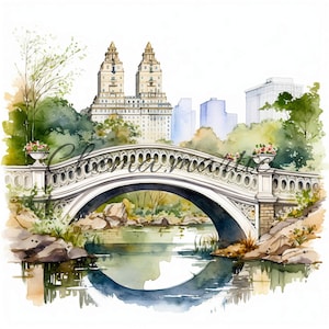 Pakiet 10 obrazów obrazów na moście Central Park, clipart, pobieranie cyfrowe, 10 JPG wysokiej jakości 4096x4096-300 DPI, do druku cyfrowego.