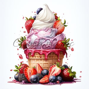 10 imágenes de pinturas helados frutas, clipart, descarga digital, 10 JPG alta calidad de 4096x4096 - 300 DPI, para impresión digital.