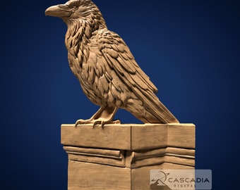 Raven Perched - STL Model for CNC Router and 3D Printing