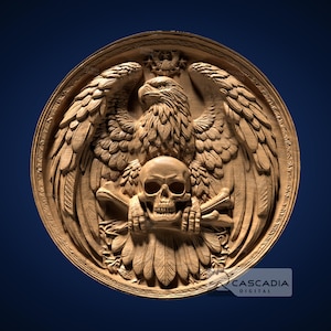 Eagle Skull Round 3D STL File for CNC Router, 3D Print, Casting, Wood Carving Engraving 3D Relief Animal wildlife bird coaster coin 1487