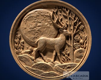Deer Moon Round - STL Model for CNC Router and 3D Printing