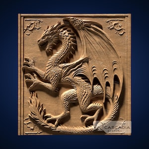 Dragon 3D STL File for CNC Router, 3D Print, Casting, Wood Carving Engraving 3D Relief Dragon fire animal mythical medieval castle 1501