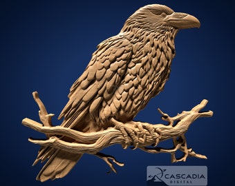 Raven Perched - STL Model for CNC Router and 3D Printing
