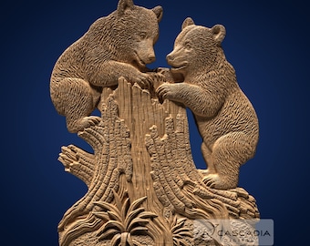 Bear Cubs Tree Stump - STL Model for CNC Router and 3D Printing