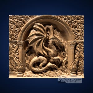 Dragon Cave 3D STL File for CNC Router, 3D Print, Casting, Wood Carving Engraving 3D Relief Dragon fire animal mythical medieval castle 1524
