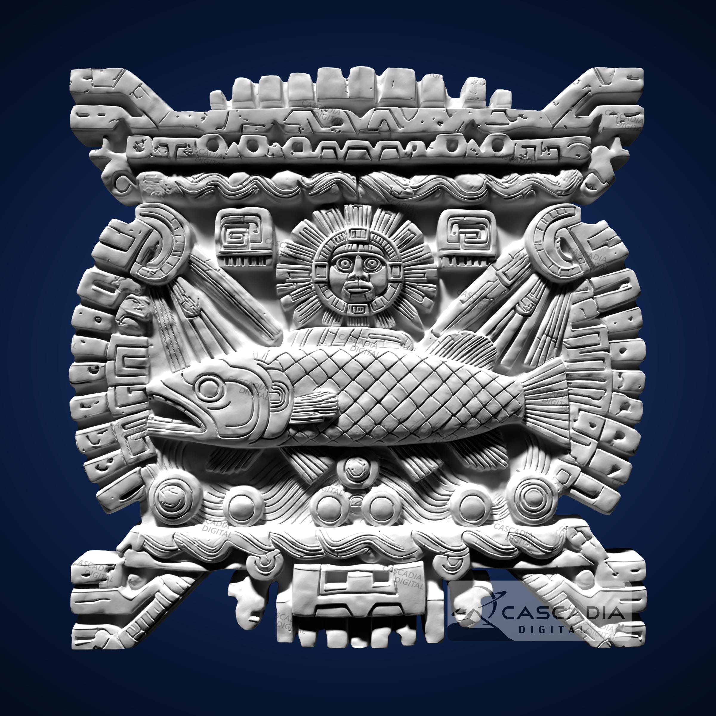 Aztec Runes Fish Fish Aztec - 3D STL Model for CNC/3D Printing - Mayan Mexico Pez ...