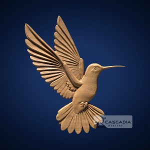 Hummingbird 3D STL File for CNC Router, 3D Print, Casting, Wood Carving Engraving 3D Relief Animal wildlife nature bird  1354