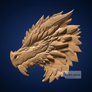 Dragon Head 3D STL File for CNC Router, 3D Print, Casting, Wood Carving Engraving 3D Relief Dragon fire animal dinosaur 1249