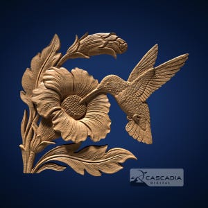 Hummingbird Drinking Nectar 3D STL File for CNC Router, 3D Print, Casting, Wood Carving Engraving 3D Relief flowers wildlife bird  2056
