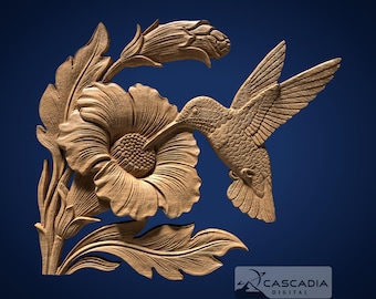 Hummingbird Drinking Nectar - STL Model for CNC Router and 3D Printing