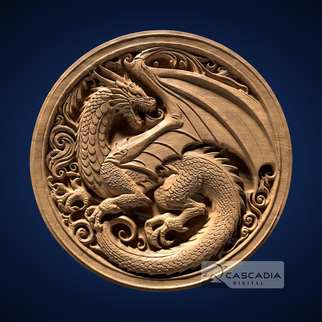 Dragon Round 3D STL File for CNC Router, 3D Print, Casting, Wood ...