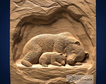 Bear and Cub Sleeping - STL Model for CNC Router and 3D Printing