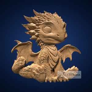 Cute Dragon Hatchling 3D STL File for CNC Router, 3D Print, Casting, Wood Carving Engraving 3D Relief Children kids dinosaur character 1261