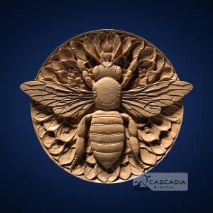 Bee Round - 3D STL Model for CNC/3D Printing - Animal wildlife nature beautiful insect coin 1444