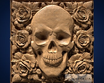 Skull Flowers - STL Model for CNC Router and 3D Printing