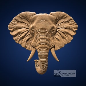 象の頭 3D STL ファイル、CNC ルーター、3D プリント、鋳造、木彫り彫刻 3D レリーフ 動物 野生動物 自然 アフリカ インド 1452