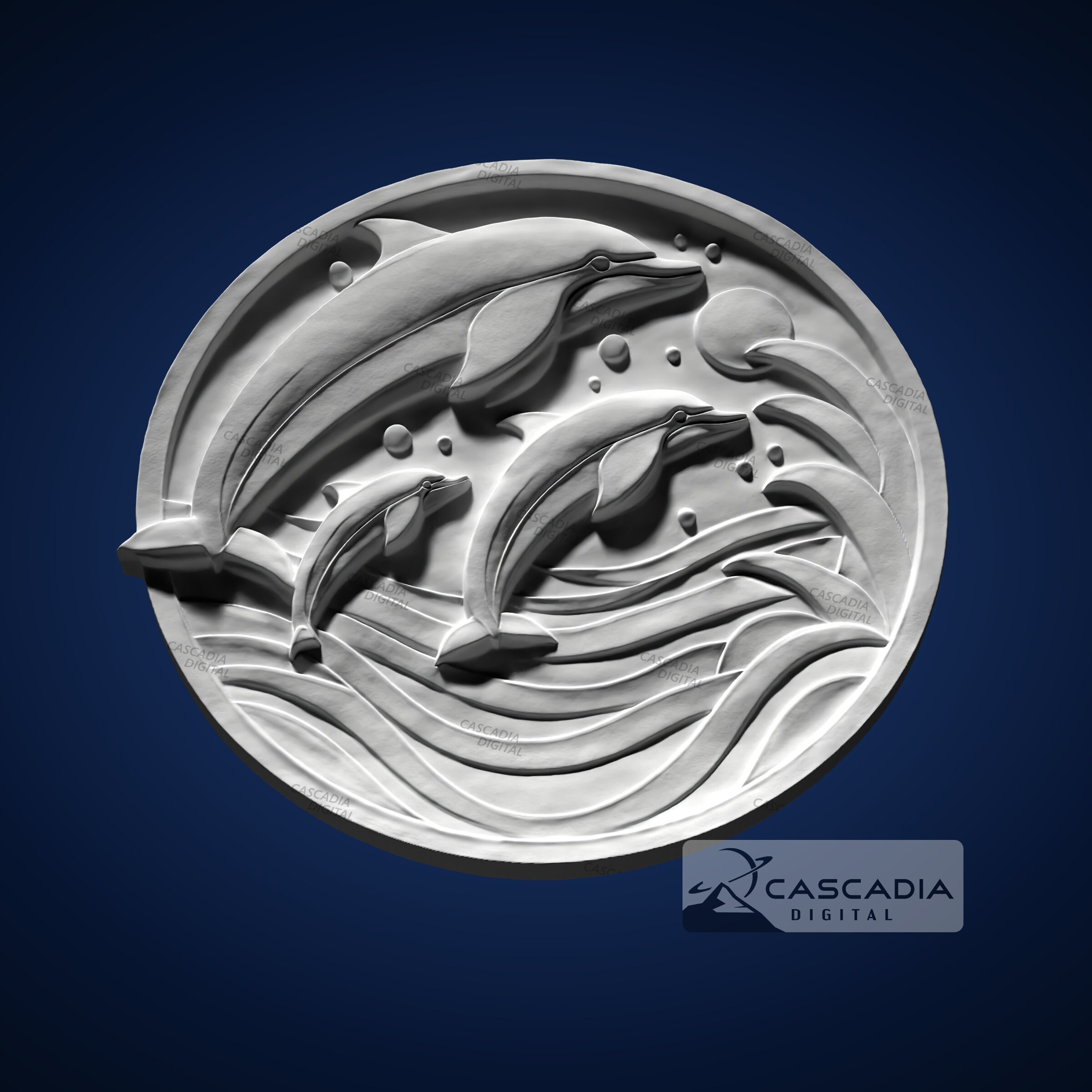 Dolphin Round 3D STL File for CNC Router, 3D Print, Casting, Wood ...