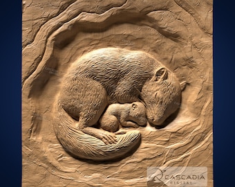 Squirrel and Baby Sleeping - STL Model for CNC Router and 3D Printing