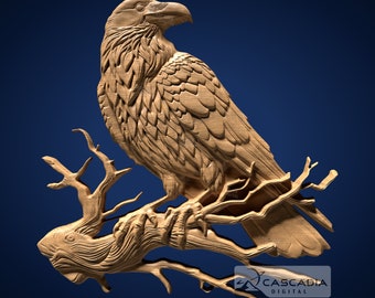 Raven Perched - STL Model for CNC Router and 3D Printing