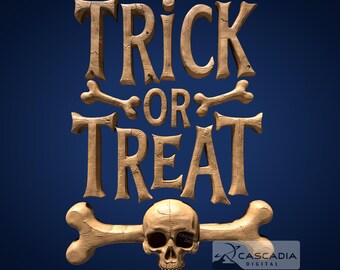 Trick Treat Skull - STL-model voor CNC-router en 3D-printen