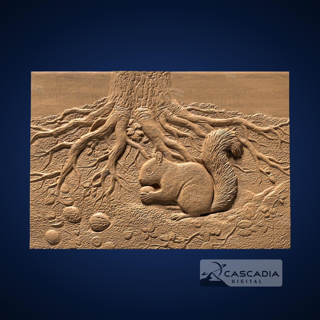 Squirrel With Nut Under Tree - STL Model for CNC Router and 3D Printing ...