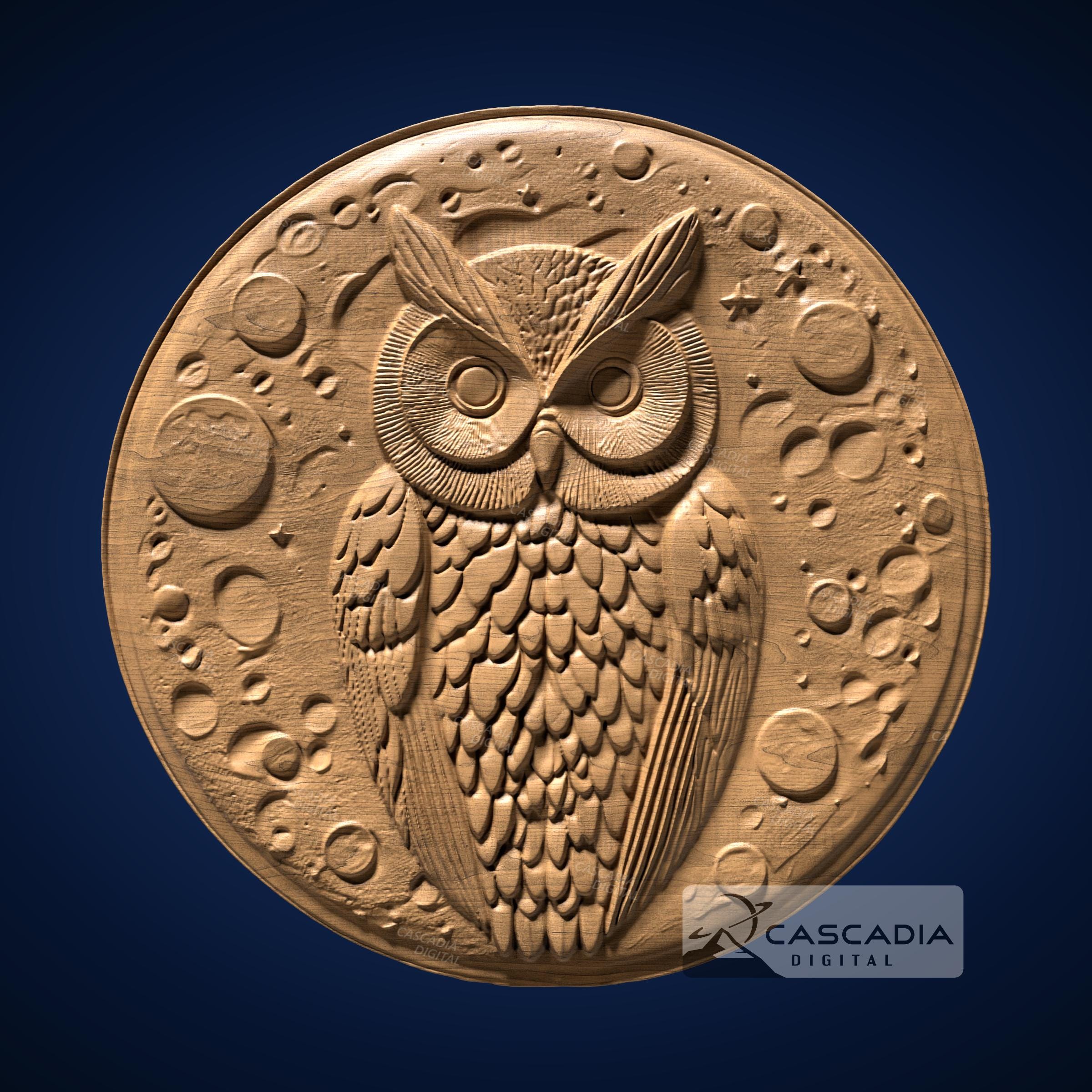 Owl Moon Round - STL Model for CNC Router and 3D Printing