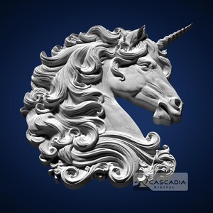 Unicorn Head 3D STL File for CNC Router, 3D Print, Casting, Wood Carving Engraving 3D Relief ...