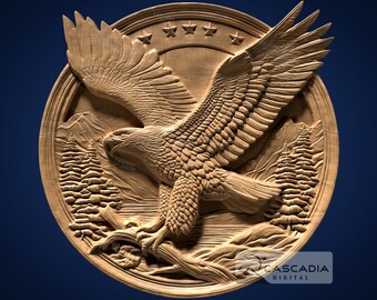 Eagle Emblem Round 3D STL File for CNC Router, 3D Print