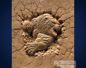 Bear Breaking through Rock - STL Model for CNC Router and 3D Printing