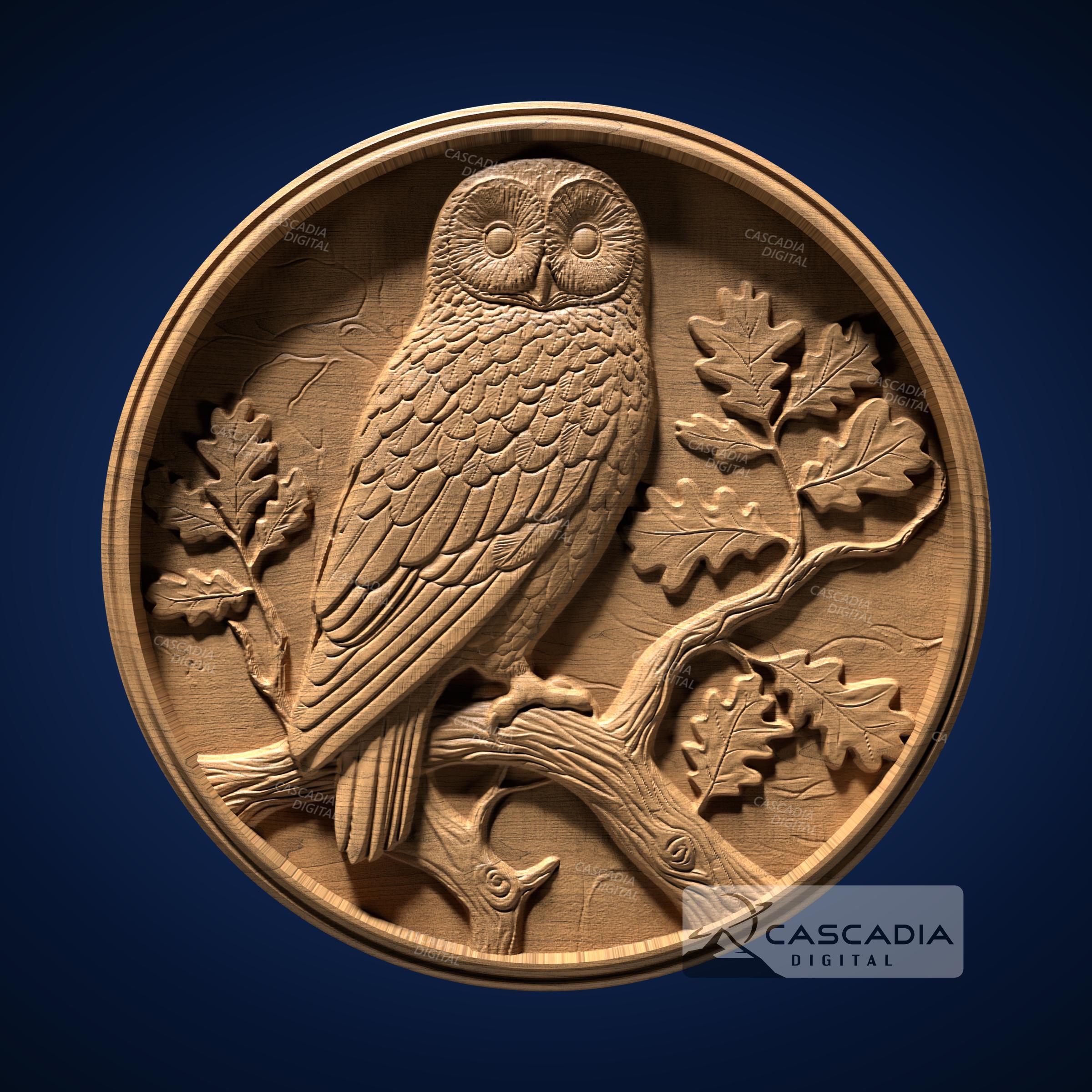 Owl in Ornate Circular Frame - STL Model for CNC Router and 3D Printing