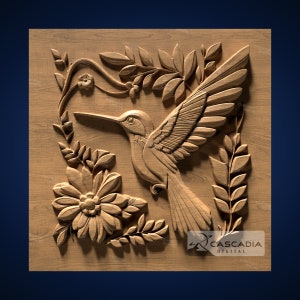 Hummingbird Flowers - 3D STL Model for CNC/3D Printing - Animal wildlife nature bird  1352
