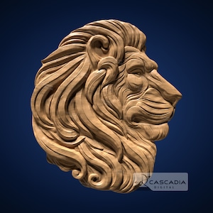 ライオンヘッド 3D STL ファイル、CNC ルーター、3D プリント、鋳造、木彫り彫刻 3D レリーフ 動物 野生動物 自然 強さ 捕食者 1426