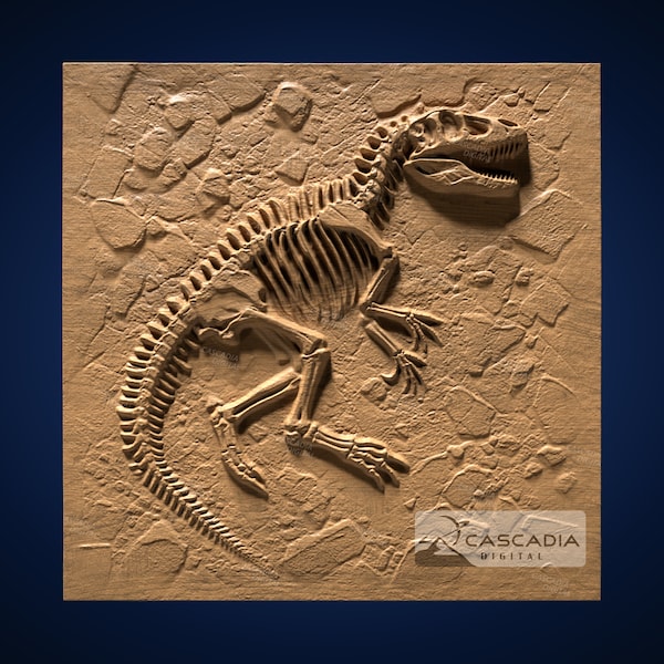 T-rex Fossil Full Skeleton, 3D STL File for CNC & 3D Printing - Wood Carving 3D Relief, Unique Detailed Dino Art, DIY Projects + Home Decor