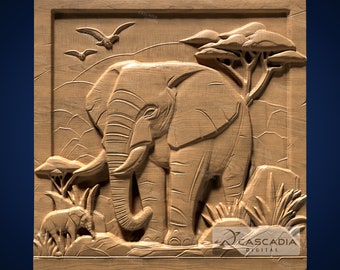 Elephant Scene - STL Model for CNC Router and 3D Printing