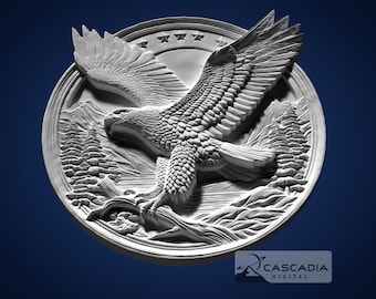 【一部予約販売】 File STL 3D Round Emblem Eagle for Print 3D Router, CNC 立体・オブジェ