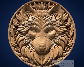 Wolf Head Round - STL-model voor CNC-router en 3D-printen