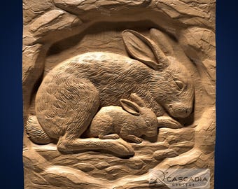 Rabbit and Baby Sleeping - STL Model for CNC Router and 3D Printing