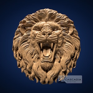 ライオンヘッド 3D STL ファイル、CNC ルーター、3D プリント、鋳造、木彫り彫刻 3D レリーフ 動物 野生動物 自然 強さ 捕食者 1428