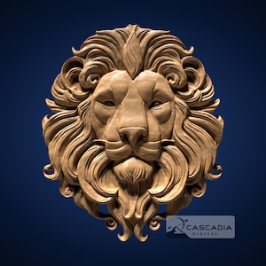 ライオンヘッド 3D STL ファイル、CNC ルーター、3D プリント、鋳造、木彫り彫刻 3D レリーフ 動物 野生動物 自然 強さ 捕食者 1429