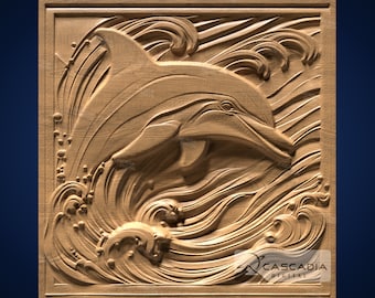 Dolphin Waves 3D STL File for CNC Router, 3D Print, Casting, Wood Carving Engraving 3D Relief Ocean marine sea animal wildlife nature 1321