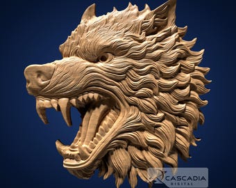 Wolf Head Fierce - STL-model voor CNC-router en 3D-printen