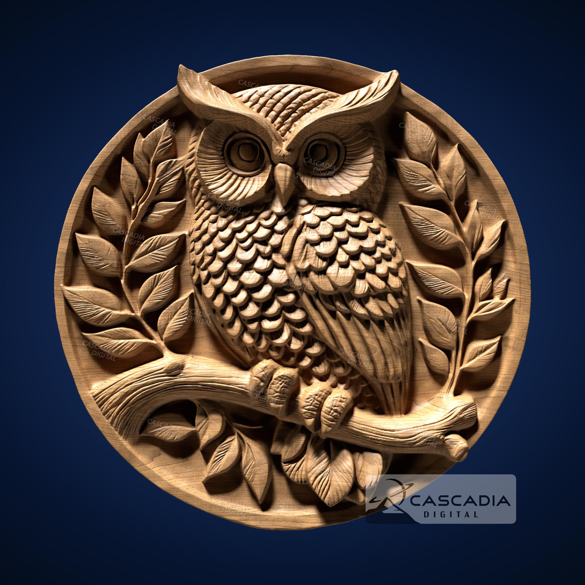 Owl Round - 3D STL Model for CNC/3D Printing - Animal wildlife nocturnal bird coaster coin 1486