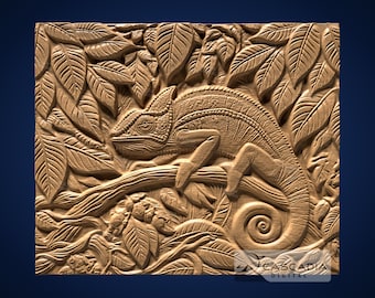 Kameleon w liściach – model STL do plotera CNC i druku 3D