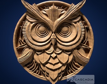 Owl Round - STL Model for CNC Router and 3D Printing
